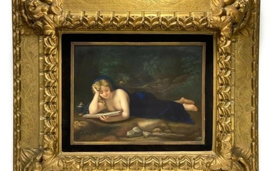 Dresden Hand Painted Plaque Penitent Magalene by L. Sturm After Correggio,c1900