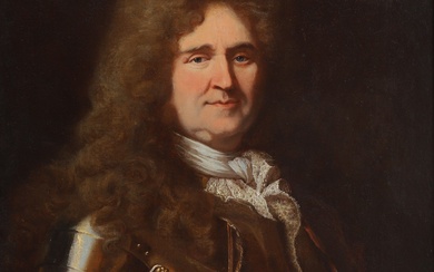 ECOLE FRANCAISE vers 1720, entourage de Hyacinthe RIGAUD Portrait d'homme en cuirasse Toile Hauteur :...