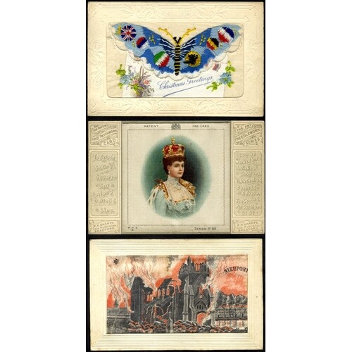 EMBROIDERED SILKS album of 68 cards, mainly WWI silks, also ...