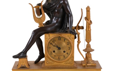 EMPIRE PATINATED BRONZE AND ORMOLU FIGURAL CLOCK, EARLY 19TH CENTURY, Height: 21 in. (53.3 cm.)