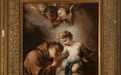 École italienne, attribution possible à Francesco de Mura, Saint Antoine avec l'enfant Jésus, XVIIe siècle...
