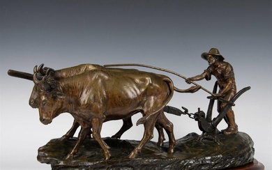 Edouard Drouot, Large Original Bronze, Ploughman, Signed