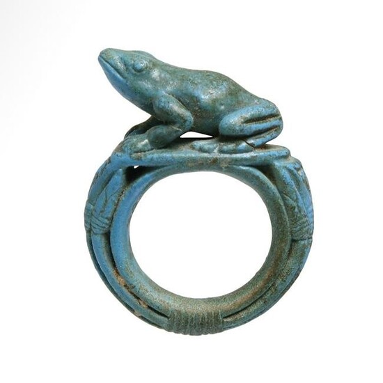 Egyptian Faience Ring with Frog, 18th Dynasty, c.