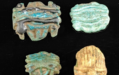 Egyptian Glazed Faience Amulets - Scarab & Wadjets (4)