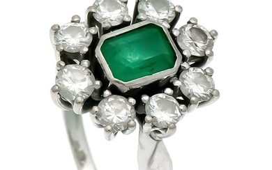Emerald-Brilliant-Ring WG 590/000 with an emerald cut fac....