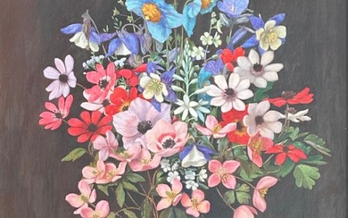 English School (XX) - A Beautiful Floral Display in a Blue Vase