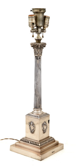 English Sterling Silver Candlestick Lamp