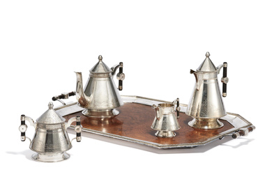 Erik August Kollin | LARGE SILVER COFFEE AND TEA SERVICE WITH TRAY