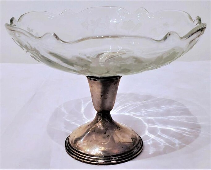 Etched Cut glass Sterling Silver base