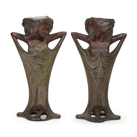 European Art Nouveau, Pair of Candlesticks in Female