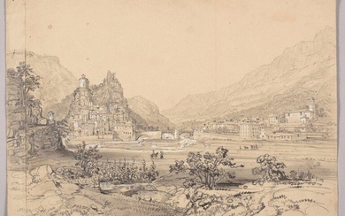 FÉLIX BENOIST (1818-1896) View of Roquesteron, Alpes-Maritimes Gouache and graphite...