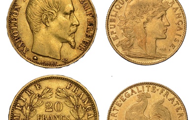 FRANCE. Lot de deux pièces. NAPOLÉON III, 1852-1870. 20 Francs 1859. Strasbourg. g. 6,42. Or....