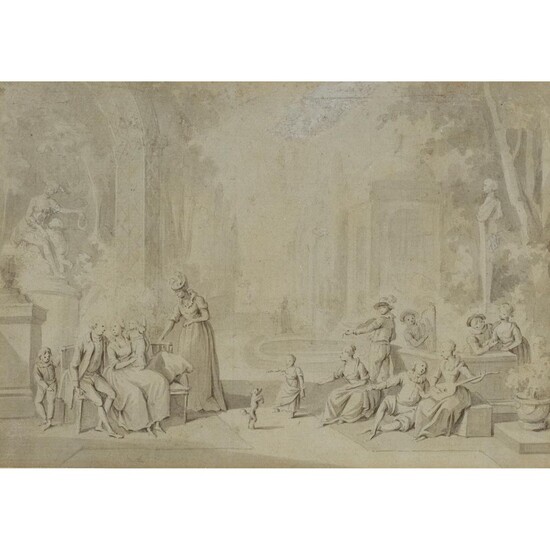 FRENCH SCHOOL (18TH CENTURY) ELEGANT FIGURES AT A GARDEN PARTY