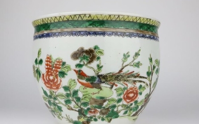 Famille Verte cachepot with birds decor - Porcelain - China - Late 19th century