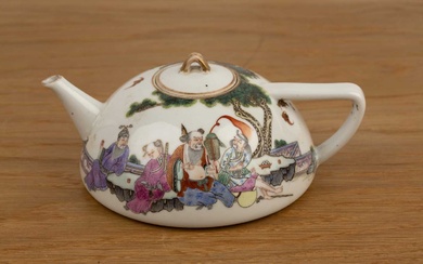 Famille rose flat porcelain teapot Chinese, 19th Century painted in...