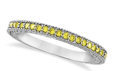Fancy Yellow Canary Diamond Stackable Ring Band 14Kt White Gold 0.50 ctw