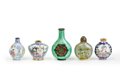 Five Chinese enamel snuff bottles Late Qing dynasty-20th century, two with Qianlong...