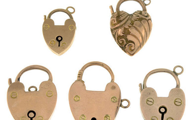 Five late 19th to early 20th century 9ct gold heart-shape padlock clasps