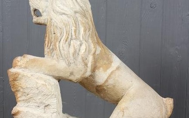 Folk Art Carved Stone Standing Lion