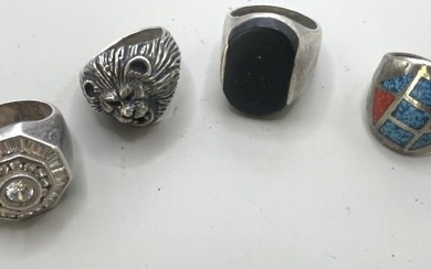 Four (4) Men's Sterling Silver Rings