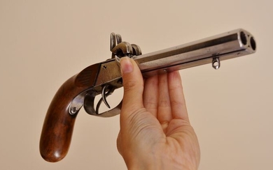 France - 1840/1850 - Superbe pistolet à double canon juxtaposé à percussion avec superbe crosse de noyer - Etat de conservation très bonne - A saisir ! - Percussion - Pistol