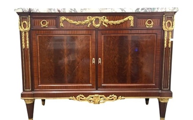 French Empire Bronze Mounted Mahogany Marble Top Commode