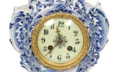 French Faience Delft Mantle Clock