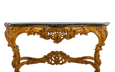 French Giltwood Marble Top Console Table