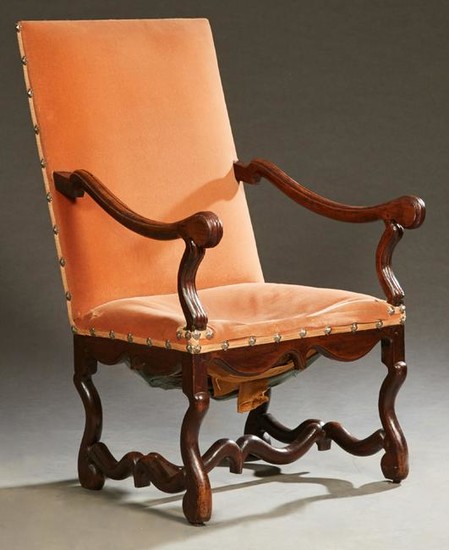 French Louis XIII Style Carved Walnut Fauteuil a la
