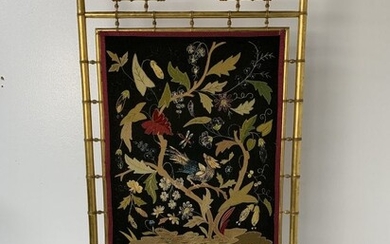 French Victorian Gilt Faux Bamboo Fire Screen