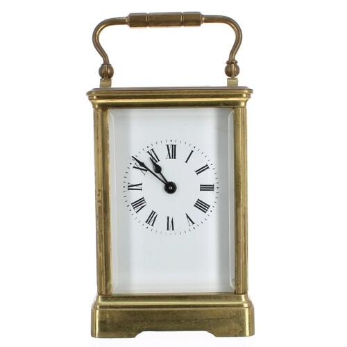 French carriage clock timepiece, within a corniche brass cas...