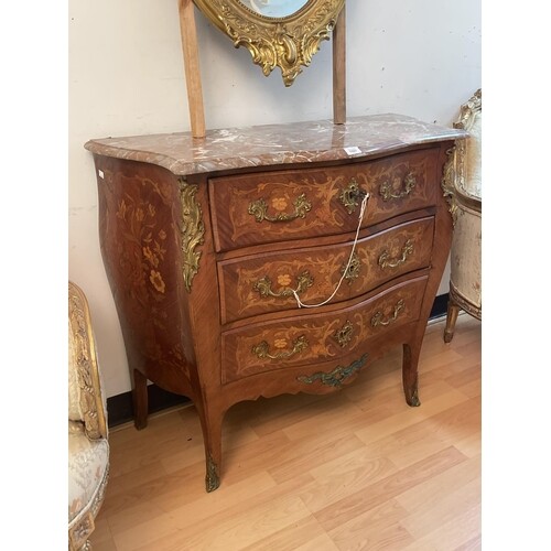 French early 20th century marble topped three drawer commode...