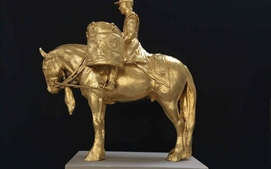 Frippy Jameson (British, B.1978) "Drumhorse in Gold", 24 Carat European Gold & Bronze on Portland