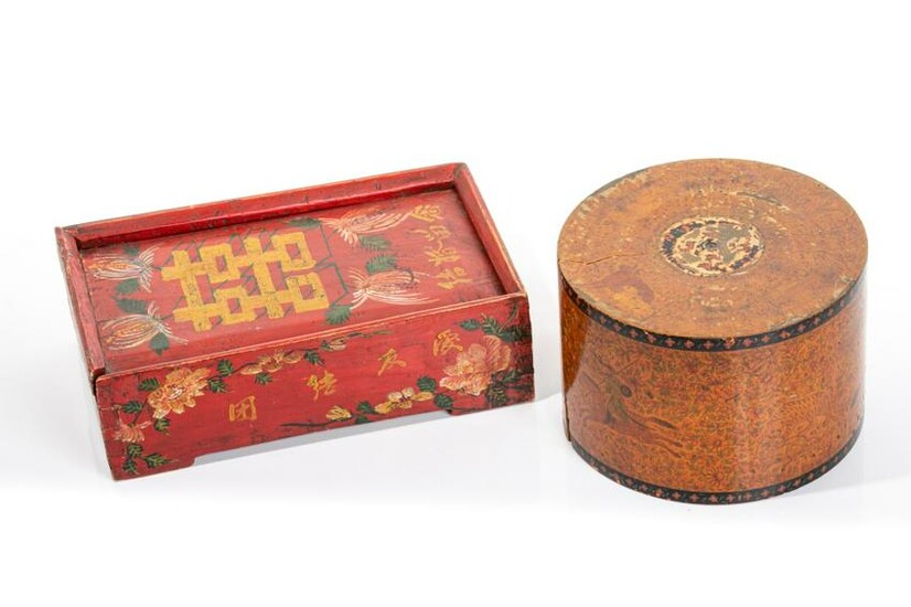 GROUP OF TWO POLYCHROME LACQUER PAINTED WOOD BOX