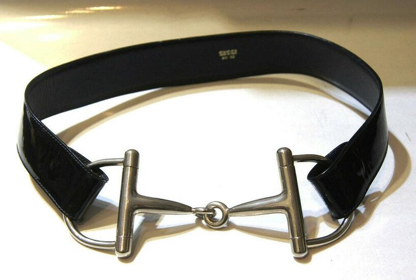 GUCCI MADE IN ITALY PATENT LEATHER BELT 80 32 SERIAL