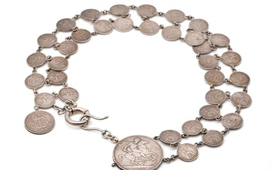 Georgian and Victorian silver coin necklet / chain to includ...