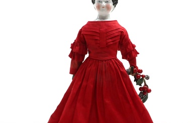 German China Head Doll with Leather Arms and Legs, Mid-19th Century