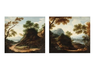 Giovanni Battista Cimaroli, seguace di (XVIII) - Coppia di paesaggi (Lotto di due dipinti)
