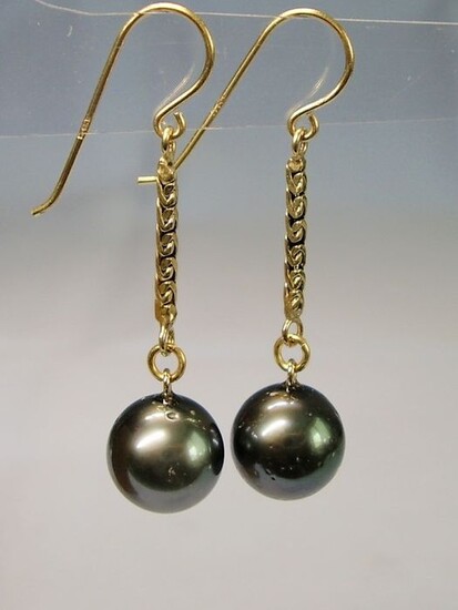Goldschmiede-Anfertigung - 14 kt. Yellow gold - Earrings - 12.00 ct Tahitian cultured pearls