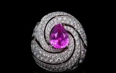Graff 7.45ctw Diamond & 3.94ct Pink Sapphire 18K Ring
