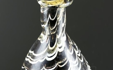 Greek Hellenistic Glass Flask, Black w/ White Marble