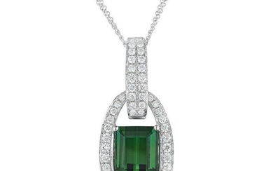 Green Tourmaline and Diamond Pendant Necklace