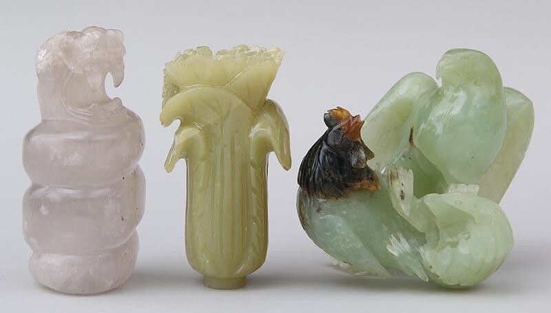 Group of (3) carved hardstone items. FR3SH.