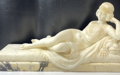 Guglielmo Pugi (Italian, 1850-1915) Marble Sculpture Reclining Woman