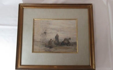 Gustave GUILLAUMET (1840-1887) "Campement de bédouins" Pastel. 18 x 23 cm (à vue) Encadré sous...