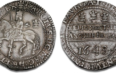 Charles I, 1625–1649, Halfcrown 1643, Oxford, armoured Charles on horseback holding reins...