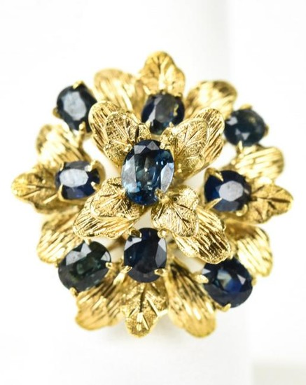 Handmade 14kt Gold & Sapphire Floral Cluster Ring