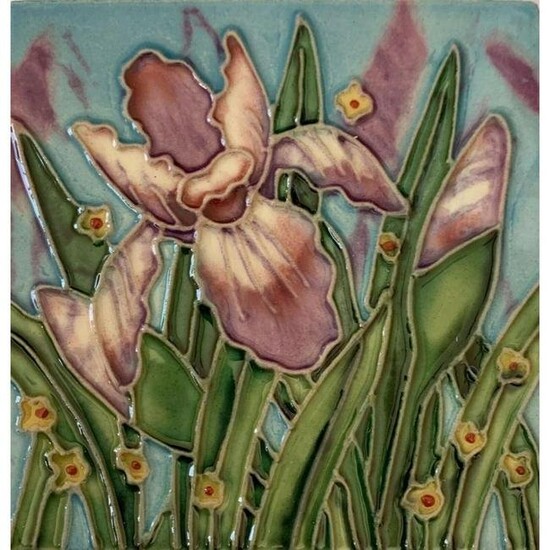 Handpainted Iris Ceramic Art Tile