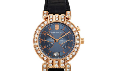 Harry Winston. A Pink Gold and Diamond-Set Wristwatch With Day, Date and 30 Second Retrograde Display