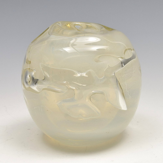 Heavy glass Unica vase (O 404), with white glass network...